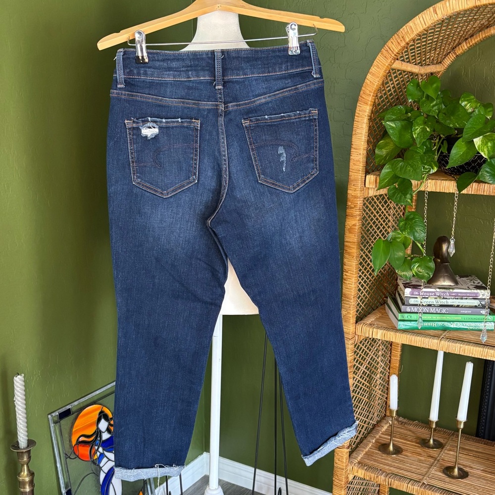 Time & True Blue Denim Mid Rose Skinny Cuffed Distressed Pull On Jeans - Picture 4 of 4